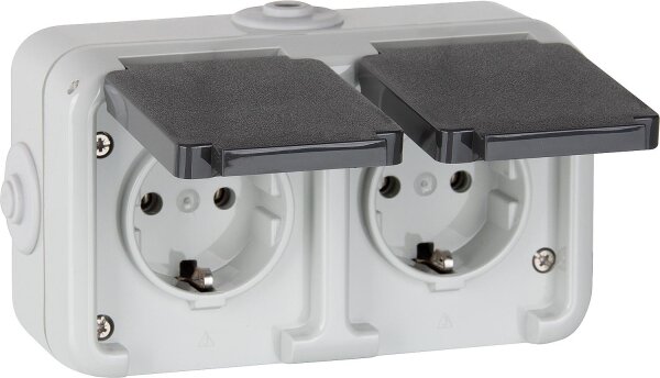AP-Steckdose 2-fach IP 44, Schuko, grau D 6632 WAB