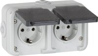 AP-Steckdose 2-fach IP 44, Schuko, grau D 6632 WAB