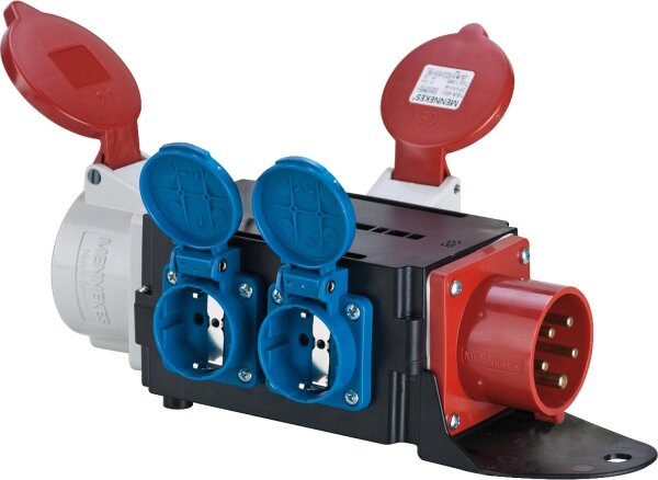 CEE-Adapter/Verteiler Eing.:CEE-Stecker 16A Ausg.:CEE-Kuppl.16/32A,2xSchuko