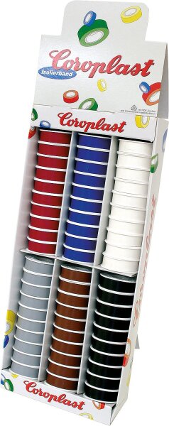 Verkaufständer mit Elektro- Isolierbänder 6 x 10 Rollen (Rolle 15 mm breit / 10 m lang)