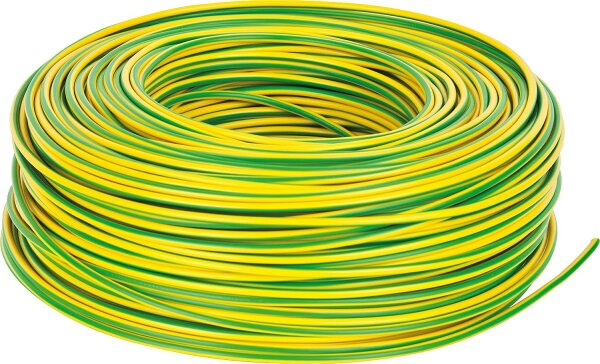 Kunststoffisolierte Leitung H07V-K, 1,5 qmm, grün-gelb, Rolle à 100m