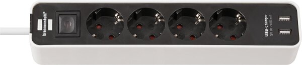 4-fach Steckdose mit 2 USB Ladebuchsen und Kontrollschalter Farbe: weiß/schwarz 1,5m