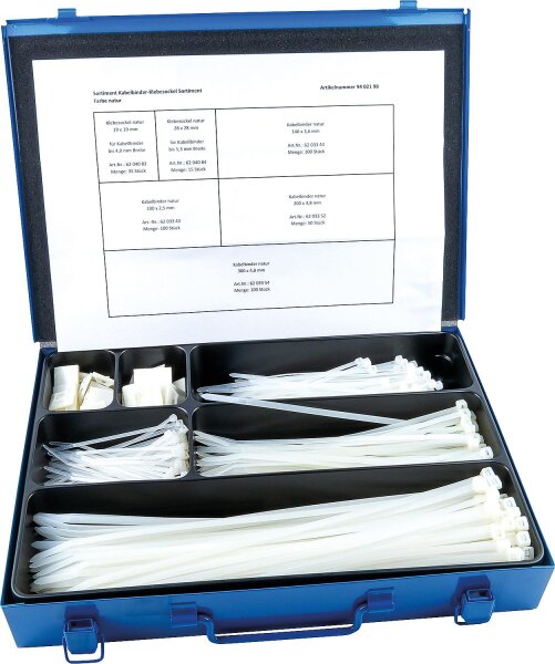 Sortimentskoffer Kabelbinder und Klebesockel natur 335x240x50mm