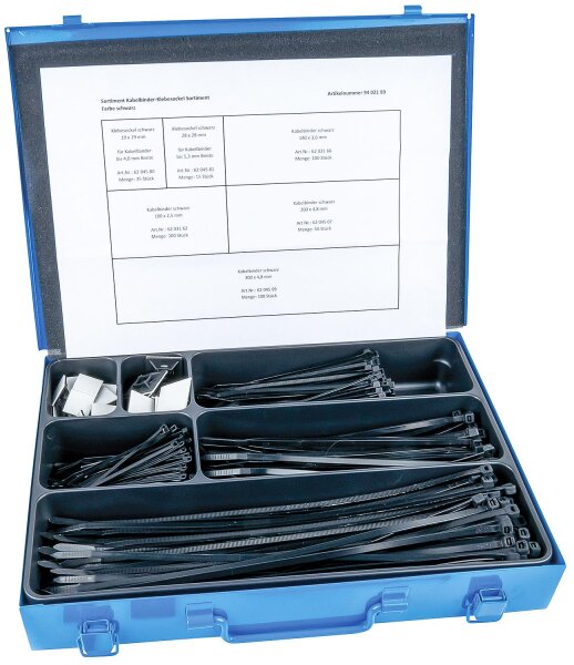 Sortimentskoffer Kabelbinder und Klebesockel schwarz 335x240x50mm