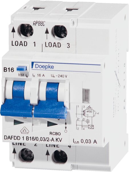 Brandschutzschalter DAFDD 1, AFDD+FI/LS, Typ A, 30mA, B16, 10kA