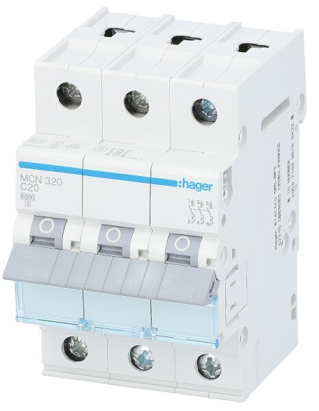 Leitungsschutzschalter Hager 3p, C20A, 6kA, MCN320
