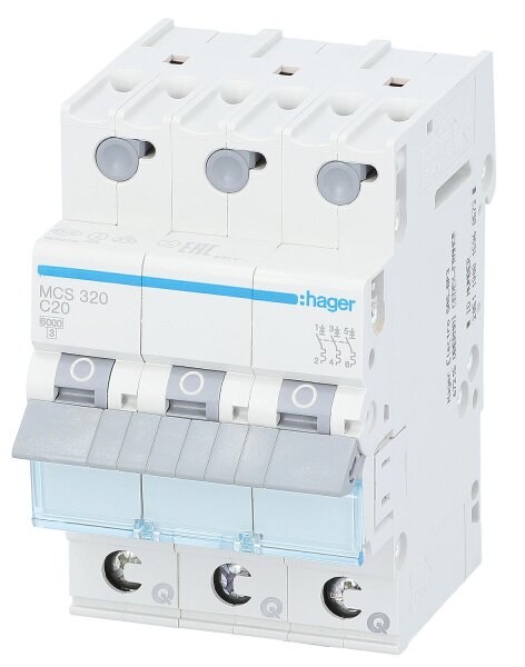 Leitungsschutzschalter Hager 3p,C20A,6kA,MCS320,QuickConnect