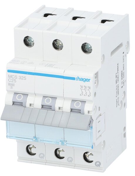 Leitungsschutzschalter Hager 3p,C25A,6kA,MCS325,QuickConnect