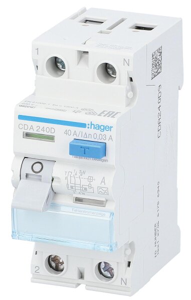 FI-Schutzschalter Hager 2p,Typ A,40A,30mA,6kA,CDA240D
