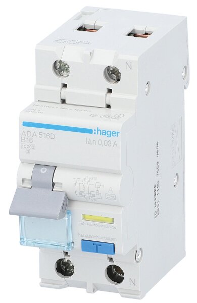 FI/LS-Schutzschalter Hager 1p+N,Typ A,B16A,30mA,10 kA, ADA516D