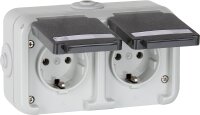 AP-Steckdose 2-fach PEHA IP44, Schuko, Beschriftung...