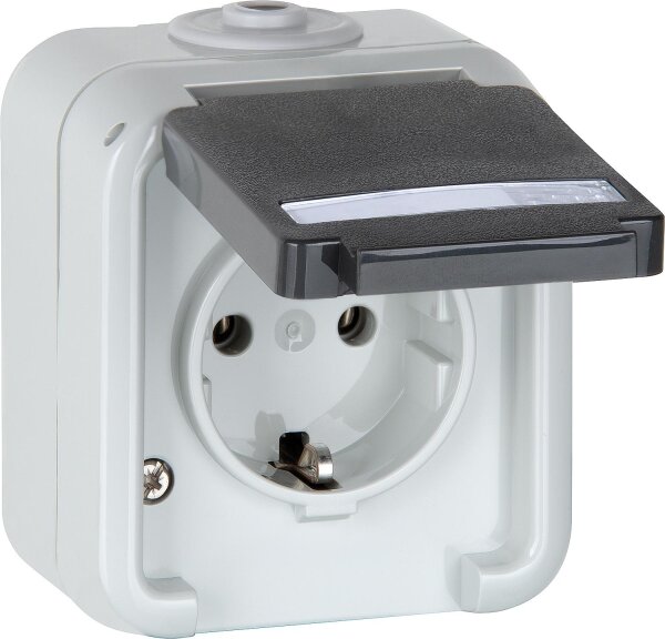 AP-Steckdose 1-fach PEHA IP44, Schuko, Beschriftung, grau D 6620 WAB NA