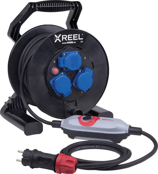 PRCD-S+Sicherheitskabeltrommel XREEL 250, 3x Schukosteckdose 25m Kabel, H07RN-F 3G1,5