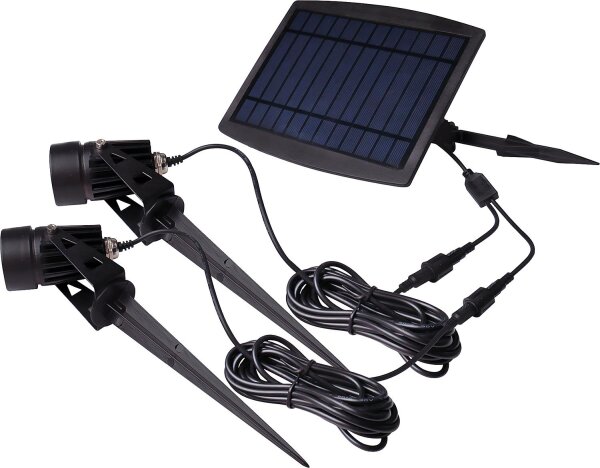 Solar-Akku Beleuchtungs-Set 2x Spot 70lm mit 3m Kabel inkl. 2x Erdspieß