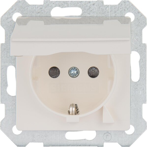SCHUKO-Steckdose mit Klappdeckel titanweiß/ Schutzart IP20 m. erhöhtem Berührungsschutz/1 Stk.