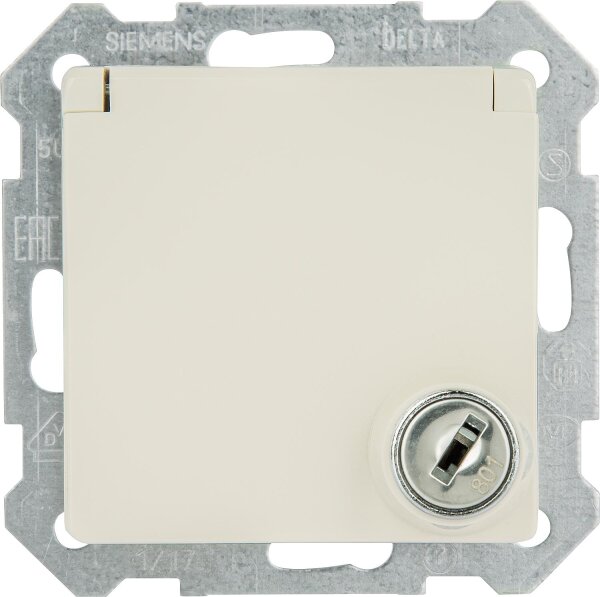 SCHUKO-Steckdose mit Klappdeckel elektroweiß/ Schutzart IP20 m. Berührungsschutz+Schloss/1 Stk.