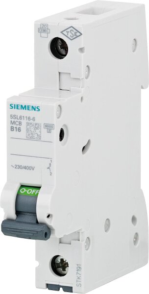Leitungsschutzschalter Siemens, 6KA, 1-polig, B16A, 5SL6116-6