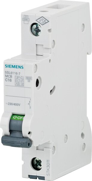 Leitungsschutzschalter Siemens, 6KA, C16A, 1-polig, 5SL6116-7