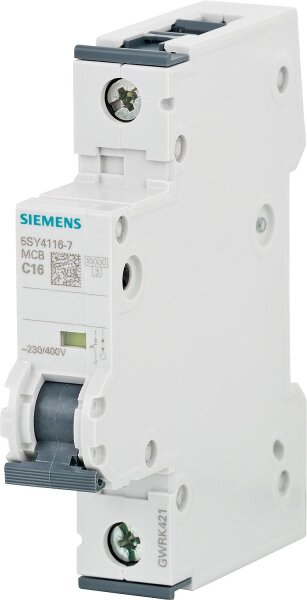 Leitungsschutzschalter Siemens, 10KA, 1-polig, C16A, 5SY4116-7