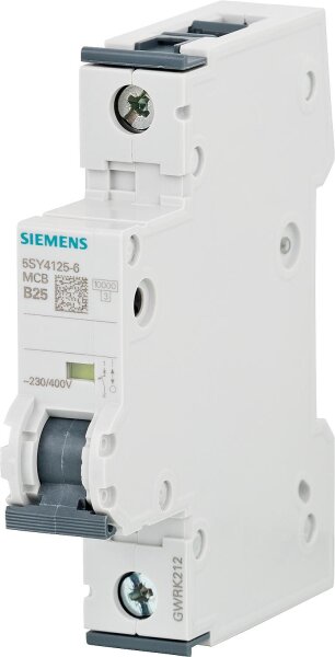 Leitungsschutzschalter Siemens, 10KA, 1-polig, B25A, 5SY4125-6