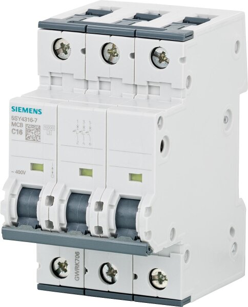 Leitungsschutzschalter Siemens, 10KA, 3-polig, C16A, 5SY4316-7
