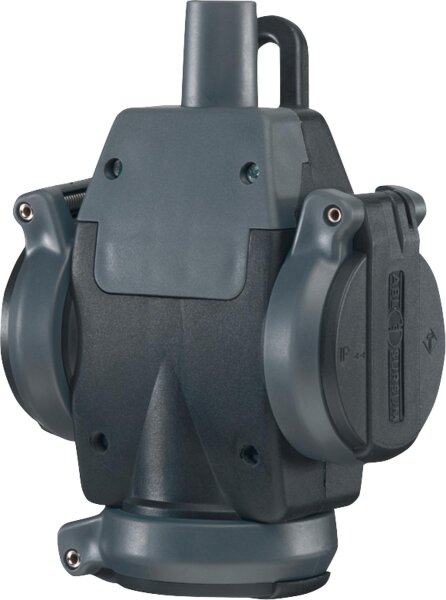 Schuko-ultra-3fach-Vollgummi- Hängekupplung, IP 54, schwarz
