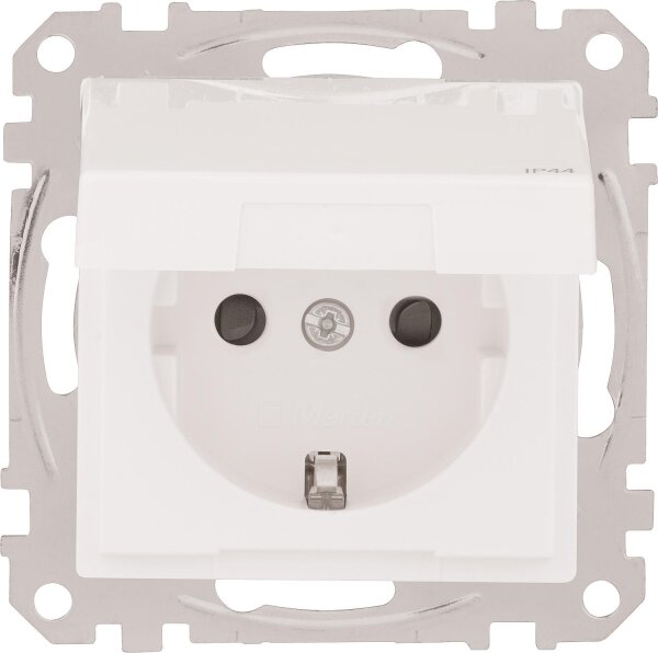 Schuko-Steckdose Merten,m.Klapp- deckel, System M,Polarweiß glänzend,IP44 1 Stück