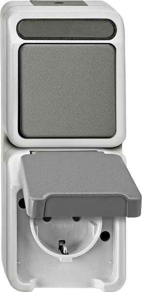 Schuko-Steckdose/Wechselschalter Aquastar Merten,lichtgrau,Be- rührungsschutz,1Stück