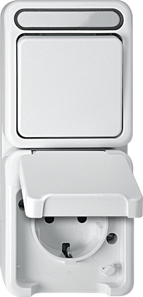 Schuko-Steckdose/Wechselschalter Aquastar Merten,polarweiß,Be- rührungsschutz,1Stück