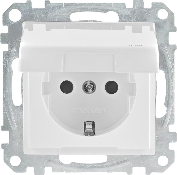 Schuko-Steckdose Merten mit Klappd., System M, IP44, Aktivweiß glänzend,1 Stück