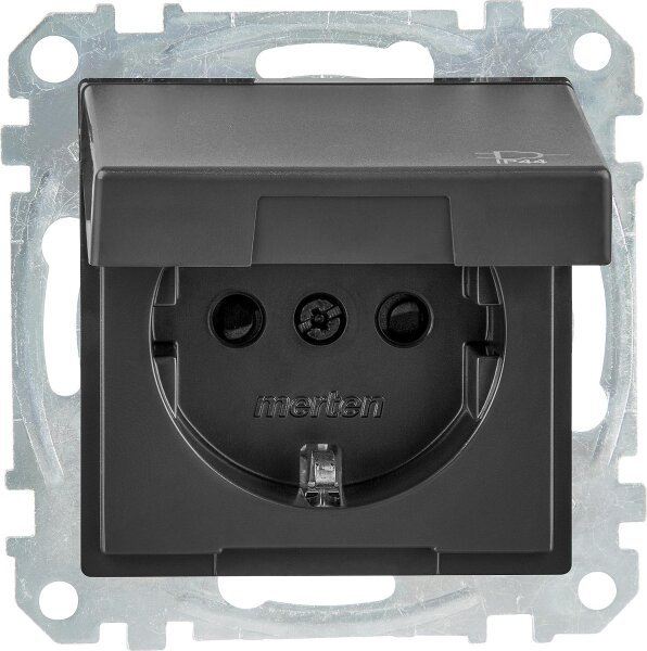 Schuko-Steckdose Merten  mit Klappd., System M,IP44,anthrazit, 1 Stück