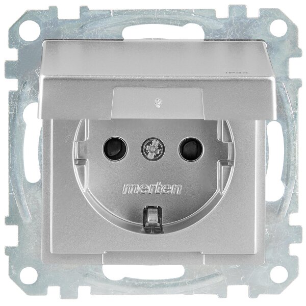 Schuko-Steckdose Merten  mit Klappd., System M,IP44,aluminium, 1 Stück