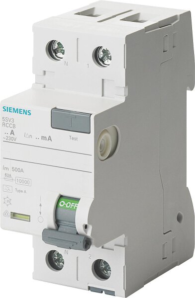 FI-Schutzschalter Siemens, 2-polig, Typ A, 40A, 30mA, N-Links, 5SV3314-6KL