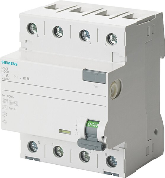FI-Schutzschalter Siemens, 4-polig, Typ A, 40A, 30mA, N-Links, 5SV3344-6KL