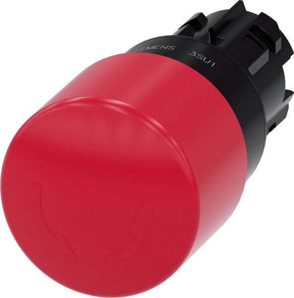 Not-Halt-Pilzdrucktaster, 22mm, rund, rot, 30mm 3SU1000-1GB20-0AA0