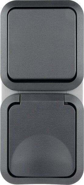 AquaStorm Kombination Aus-/Wechselschalter mit Steckdose Senkrecht AP grau