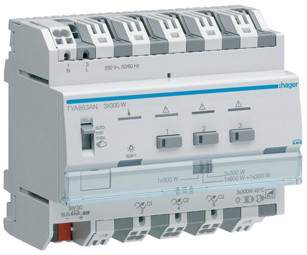 Hager Universal-Dimmaktor 3-fach 900W KNX REG TYA663AN