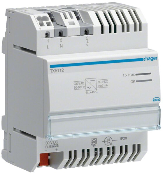 Hager Spannungsversorgung mit Ausgang und Drossel 640mA KNX REG TXA112