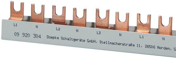Sammelschiene GM.3.54.130/16/N, 1 Meter zuschneidbar 16 mm², Gabel, 3-phasig/N