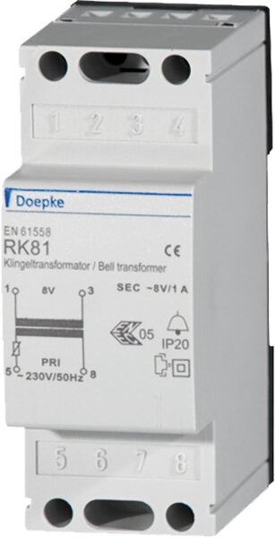 Klingeltransformatoren RK 81, 8 V/AC, 1 A, kurzschlussfest durch PTC