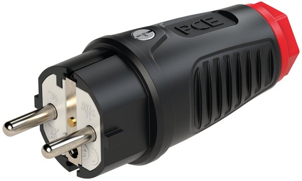 Schutzkontaktstecker Gummi (schwarz/rot)