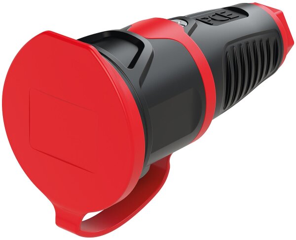 Schutzkontaktkupplung mit Deckel, Vollgummi (schwarz/rot)