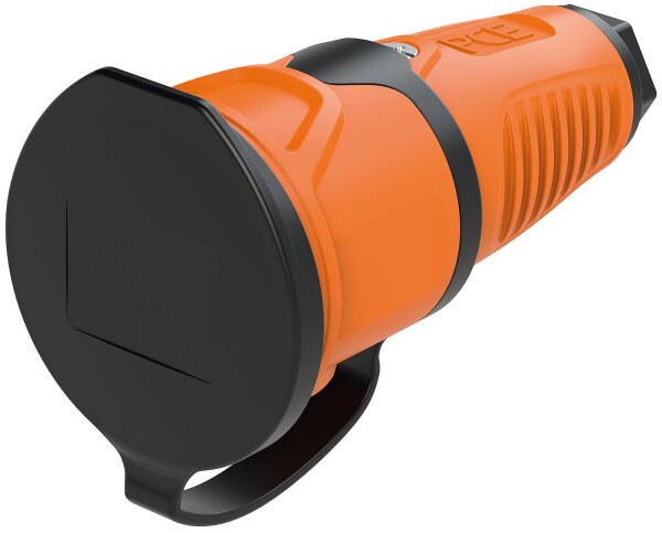 Schutzkontaktkupplung mit Deckel, Vollgummi (orange/schwarz)