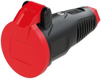 Schutzkontaktkupplung mit Klappdeckel, Gummi (schwarz/rot)