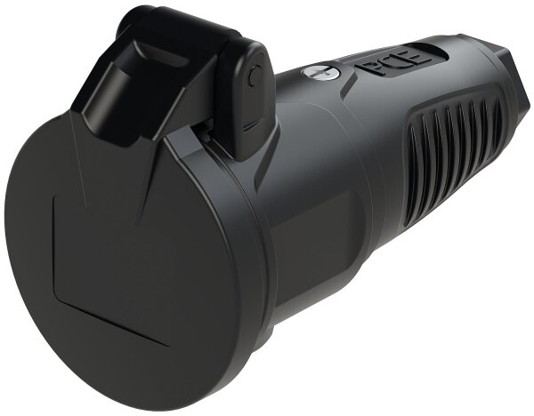 Schutzkontaktkupplung mit Klappdeckel, Vollgummi (schwarz)