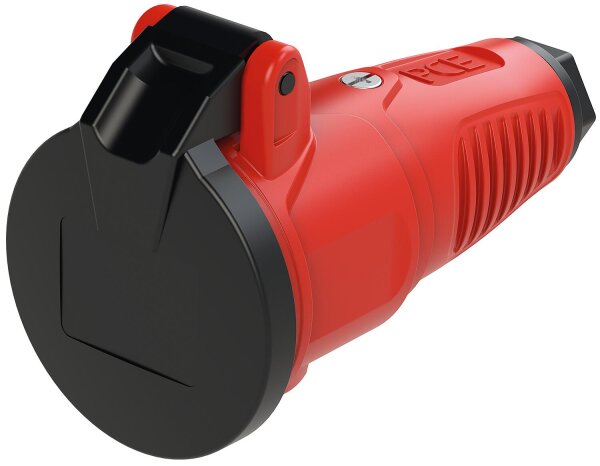 Schutzkontaktkupplung mit Klappdeckel, Vollgummi (rot/schwarz)