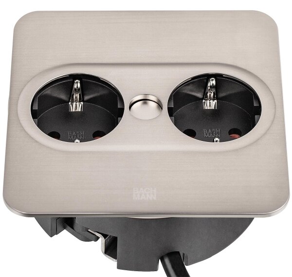 Bachmann TWIST 2 Tischsteckdose 2x Schuko, Edelstahl, eckig