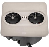 Bachmann TWIST 2 Tischsteckdose 2x Schuko, Edelstahl, eckig