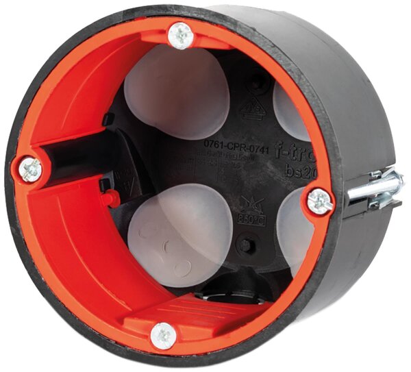HW Gerätedose BS2000TC, für Holzbau Ø 68mm, t=50mm, mit Rohreinführung 4x M20