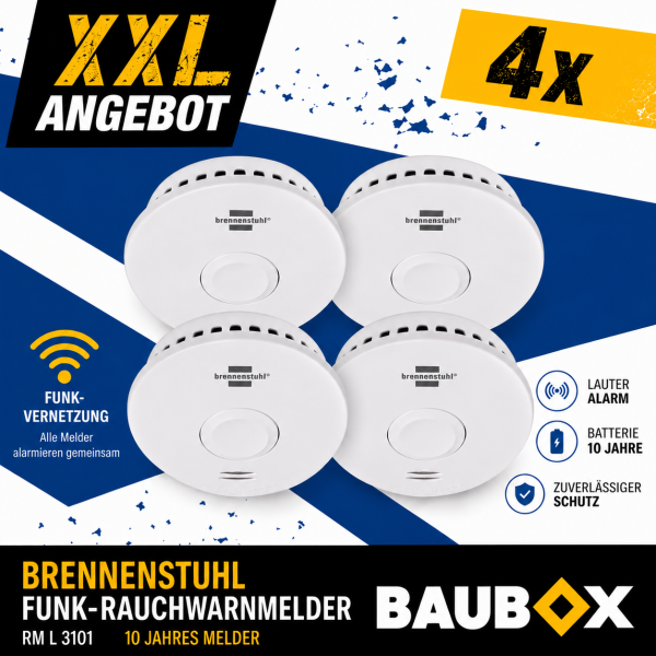 Funk-Rauchwarnmelder Set, 4x RM L 3101, 10 Jahres Melder